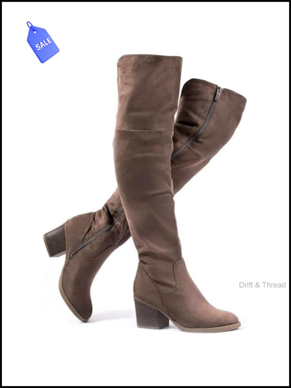 Women's Thigh High Over the Knee Boots Stacked Block Heel Side Zip